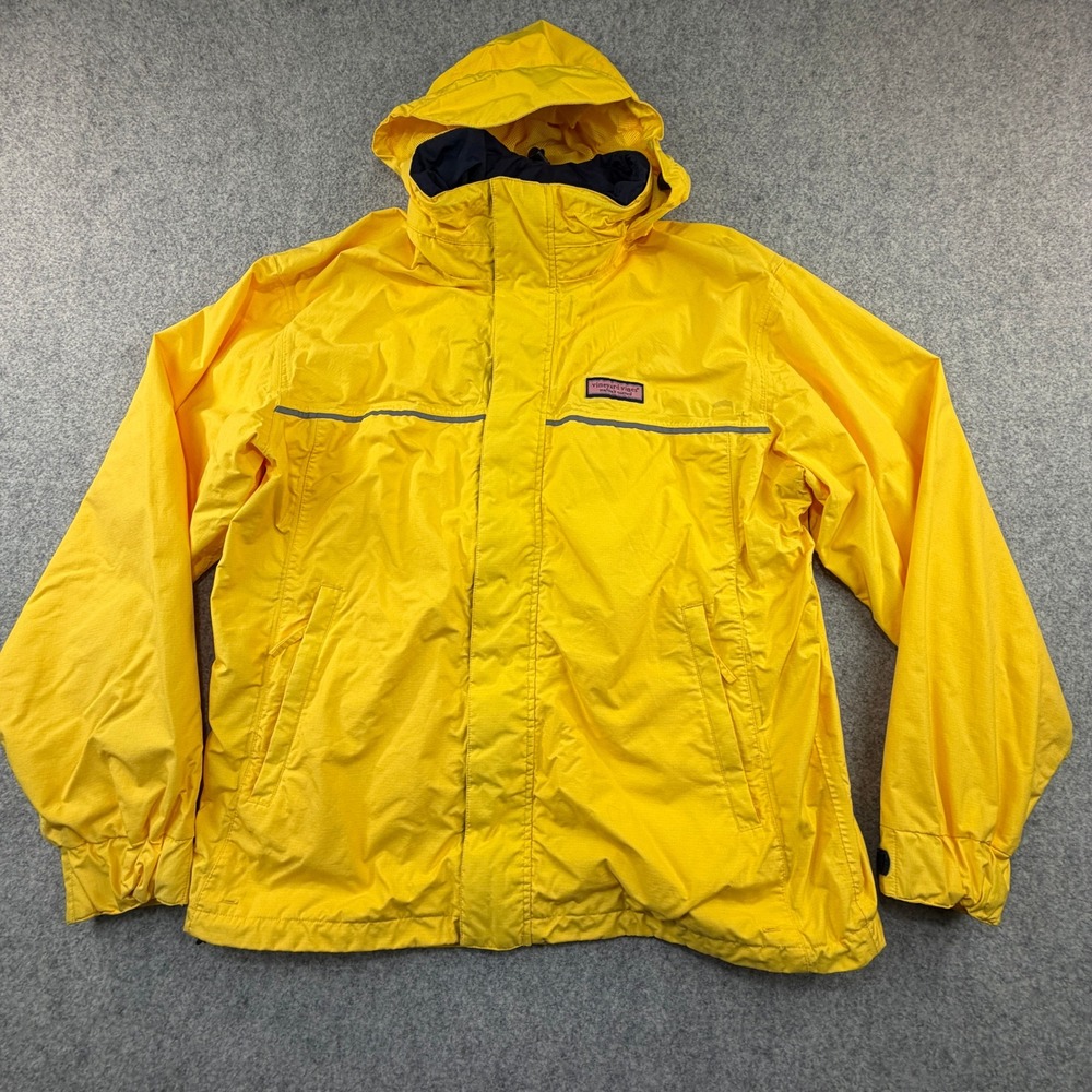 Vineyard Vines Mens Yellow Hooded Rain Jacket Reflective Size Large